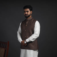 Brown - Vidarbha Tussar x Katia Silk Handloom Nehru Jacket 08