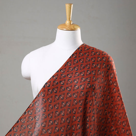 Red - Ajrakh Hand Block Printed Mul Cotton Fabric