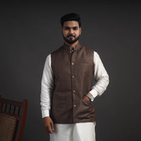 Brown - Vidarbha Tussar x Katia Silk Handloom Nehru Jacket 08