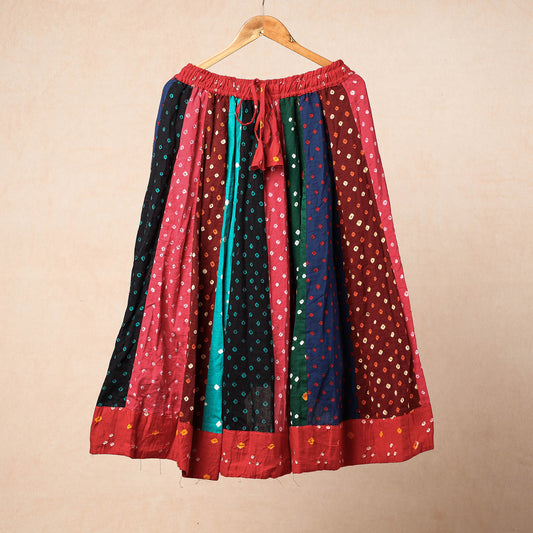 Multicolor - Bandhani Tie-Dye Patchwork Cotton Fabric Long Skirt