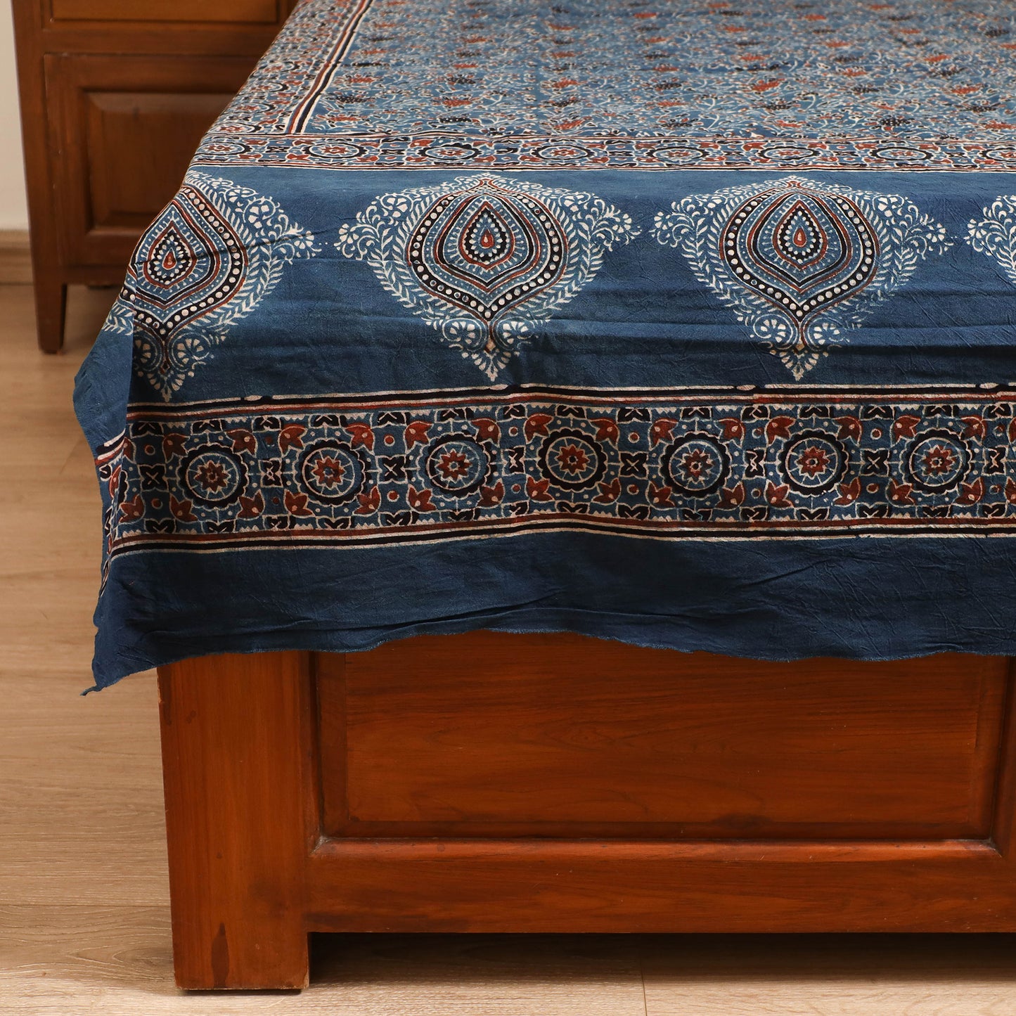 Ajrakh Hand Block Print Natural Dyed Cotton Single Bed Sheet (90 x 60 in) 19