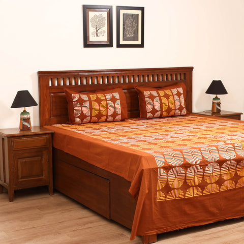 Orange - Hand Block Batik Print Cotton Double Bedsheet Set (108 x 90 in) 17