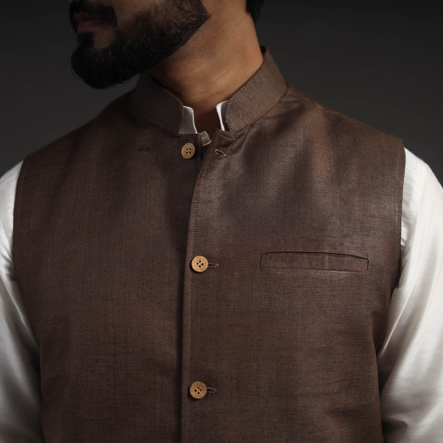 Brown - Vidarbha Tussar x Katia Silk Handloom Nehru Jacket 08