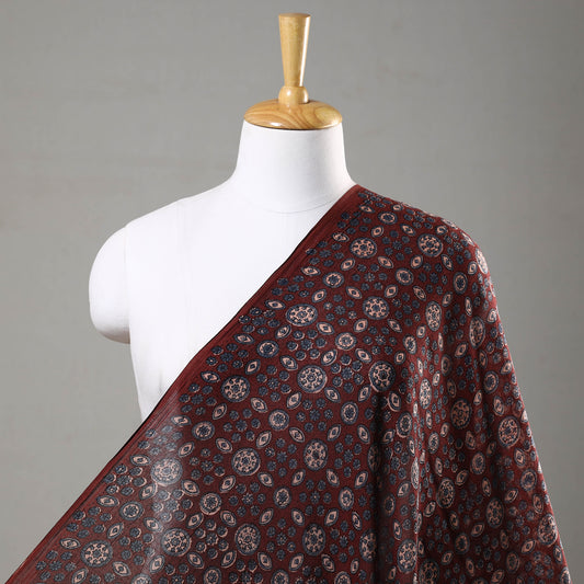Maroon - Ajrakh Hand Block Printed Mul Cotton Fabric