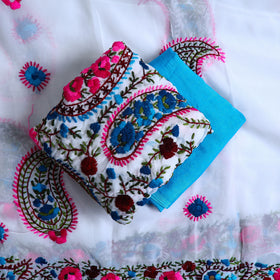 Multicolor 3pc Hand Embroidery Georgette Phulkari Dress Material