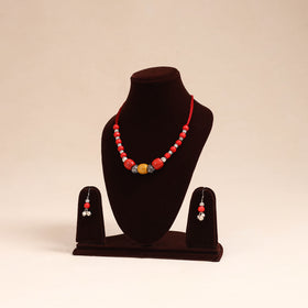 Red - german silver wooden beads necklace set 72