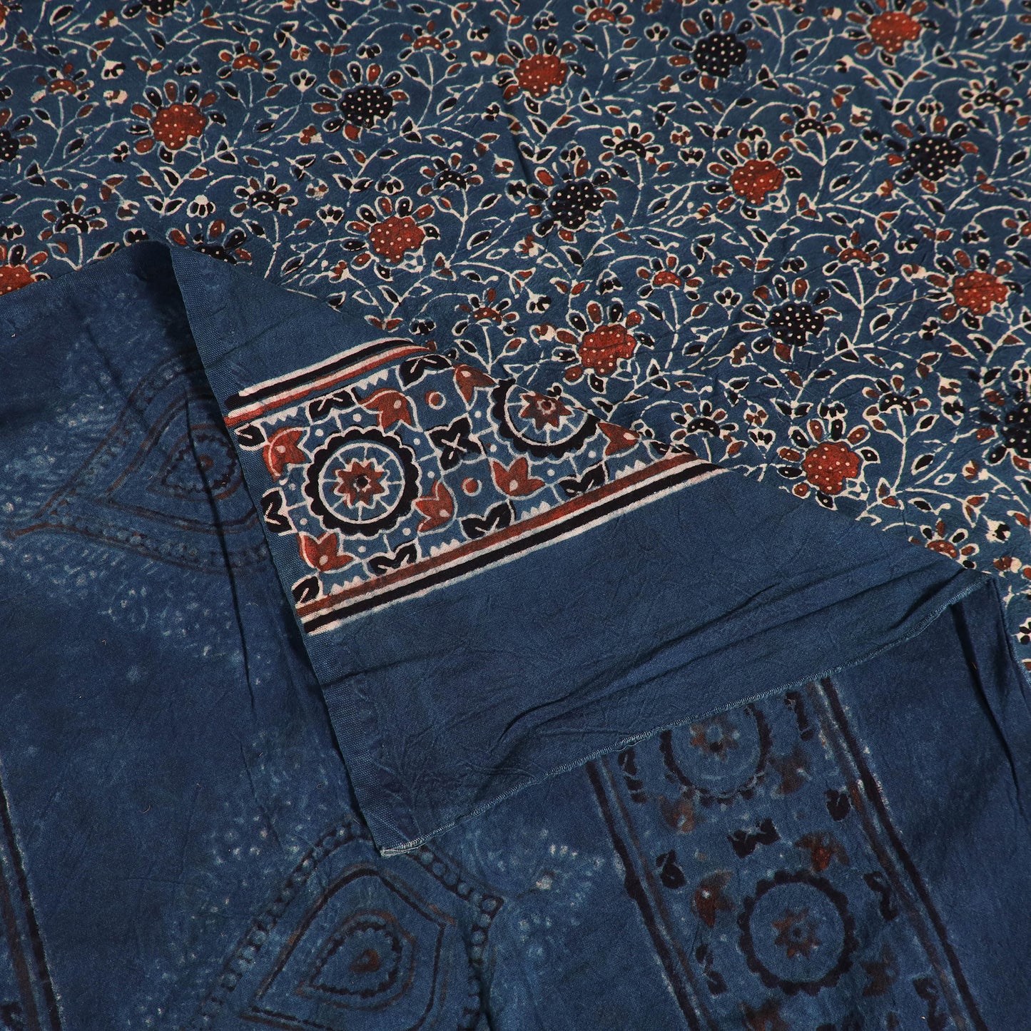 Ajrakh Hand Block Print Natural Dyed Cotton Single Bed Sheet (90 x 60 in) 19