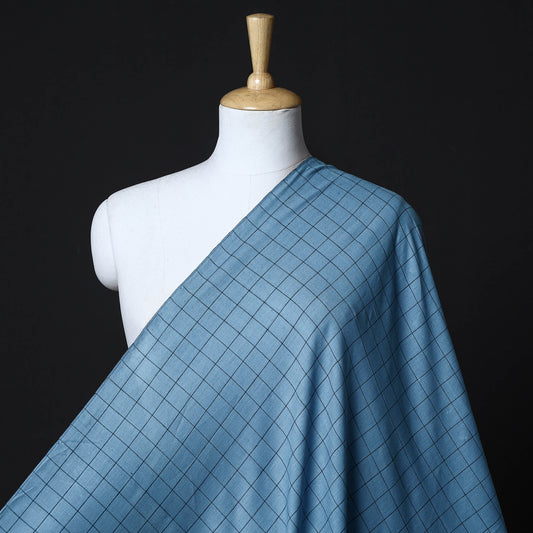 Blue - Baragaon Pre Washed Handloom Striped Cotton Fabric