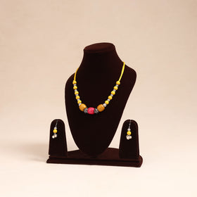 Yellow - german silver wooden beads necklace set 74