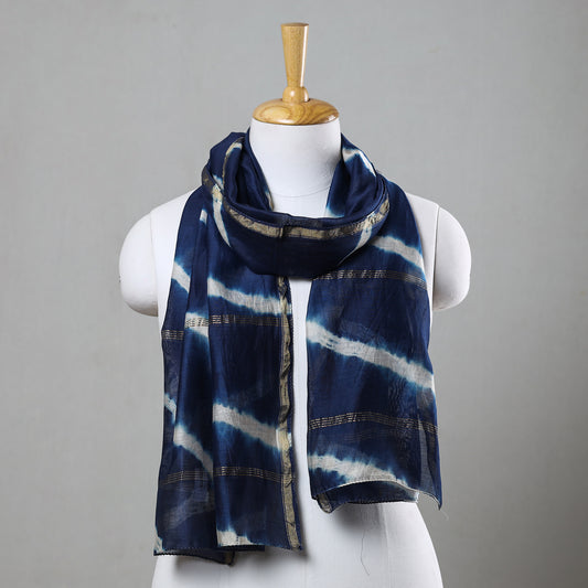 Blue - Shibori Tie-Dye Chanderi Silk Handloom Stole