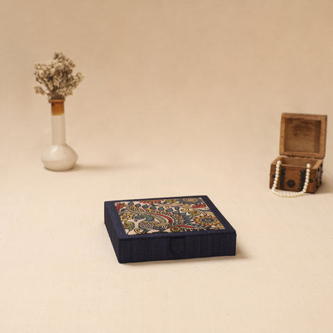 Blue - Handpainted Kalamkari Natural Dyed Ghicha Silk Jewellery Box 04