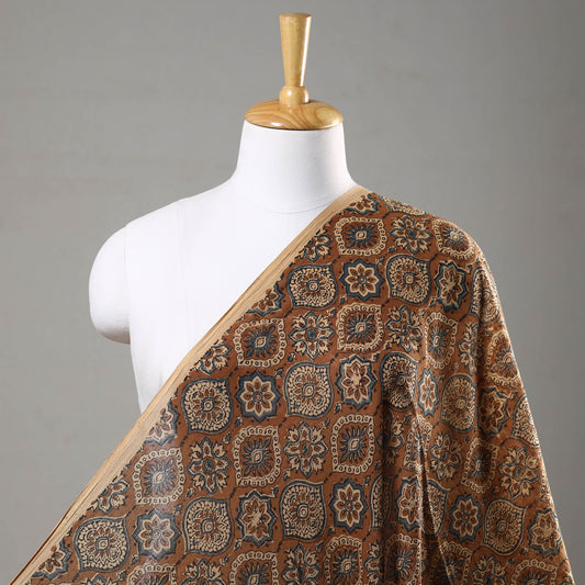 Brown - Ajrakh Hand Block Printed Mul Cotton Fabric