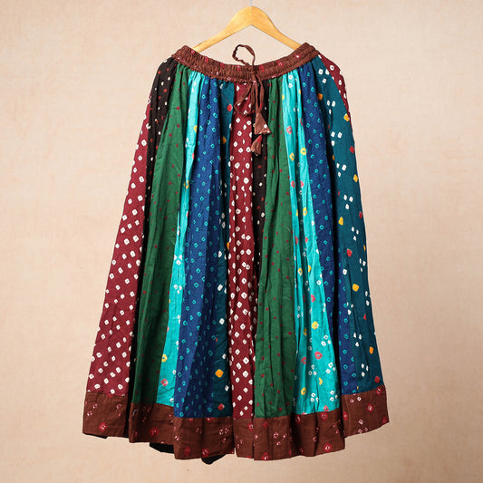 Multicolor - Bandhani Tie-Dye Patchwork Cotton Fabric Long Skirt