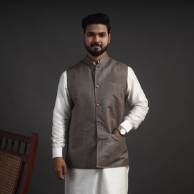 Grey Vidarbha Tussar x Katia Silk Handloom Nehru Jacket 