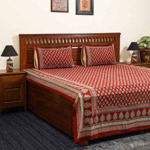 Red - cotton double bagru bed sheet set (108 x 90 in) 19