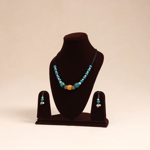 Blue - german silver wooden beads necklace set 76