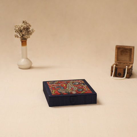 Blue - Handpainted Kalamkari Natural Dyed Ghicha Silk Jewellery Box 05