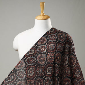 Black Patterned Block Print Mul Cotton Ajrakh Fabric