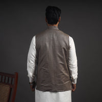 Grey - Vidarbha Tussar x Katia Silk Handloom Nehru Jacket 09