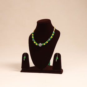 Green - german silver wooden beads necklace set 77