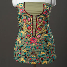 Green 3pc Hand Embroidery Georgette Phulkari Dress Material