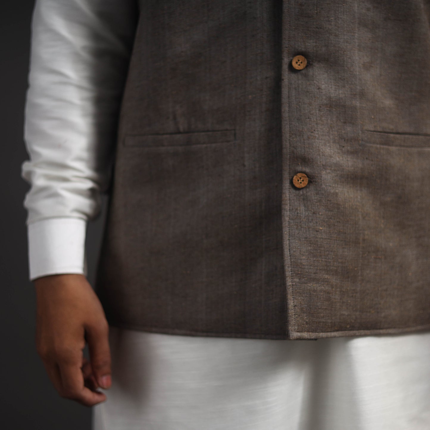 Grey - Vidarbha Tussar x Katia Silk Handloom Nehru Jacket 09