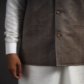 Grey Vidarbha Tussar x Katia Silk Handloom Nehru Jacket 
