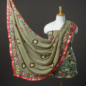 Green 3pc Hand Embroidery Georgette Phulkari Dress Material