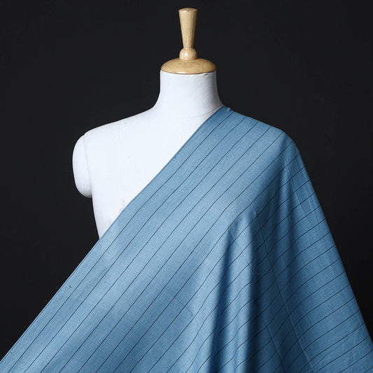 Blue - Baragaon Pre Washed Handloom Striped Cotton Fabric