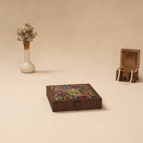 Brown - Handpainted Kalamkari Natural Dyed Ghicha Silk Jewellery Box 07