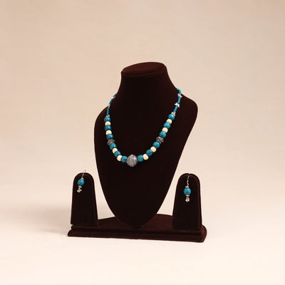 Blue - german silver wooden beads necklace set 81