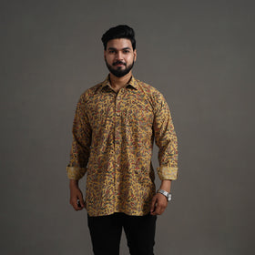 Buy Yellow Pedana Block Print Cotton Men Kalamkari Shirt 