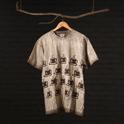 Brown - Bindaas Natural Dyed Art Block Print Round Neck T-shirt in Pure Cotton