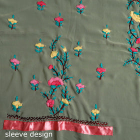 Green 3pc Hand Embroidery Georgette Phulkari Dress Material