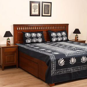 Black - Hand Block Batik Print Cotton Double Bedsheet Set (108 x 90 in)  19