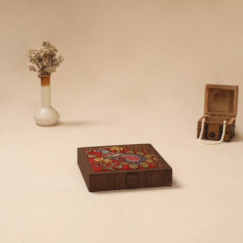 Brown - Handpainted Kalamkari Natural Dyed Ghicha Silk Jewellery Box 08