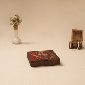 Brown - Handpainted Kalamkari Natural Dyed Ghicha Silk Jewellery Box 08