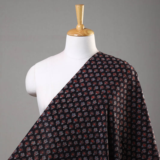 Black - Ajrakh Hand Block Printed Cotton Precut Fabric (2.5 Meter)