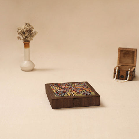 Brown - Handpainted Kalamkari Natural Dyed Ghicha Silk Jewellery Box 09