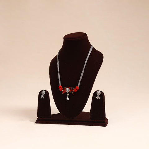 Grey - german silver fabart necklace set 16 - handcrafted