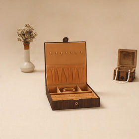 Brown - Handpainted Kalamkari Natural Dyed Ghicha Silk Jewellery Box 09