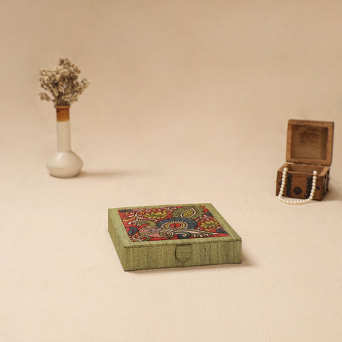 Green - Handpainted Kalamkari Natural Dyed Ghicha Silk Jewellery Box 11