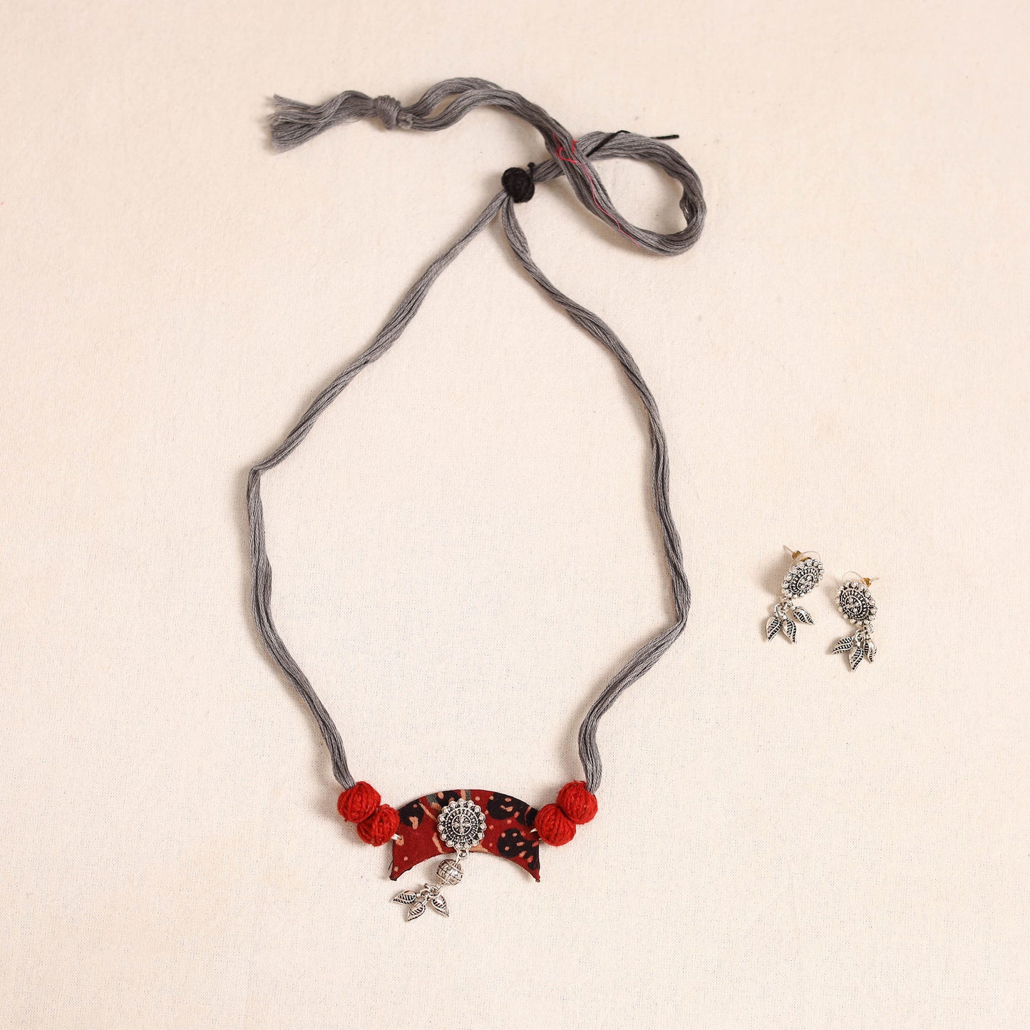 Grey - german silver fabart necklace set 16 - handcrafted