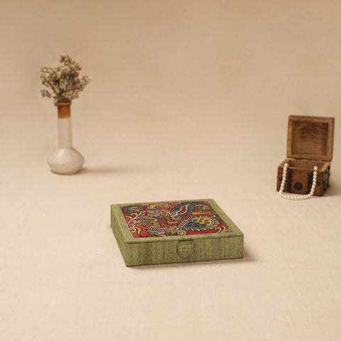 Green - Handpainted Kalamkari Natural Dyed Ghicha Silk Jewellery Box 12