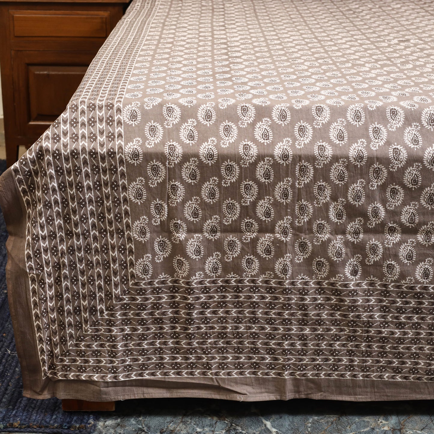 Brown - cotton double sanganeri bed sheet set (108 x 90 in)