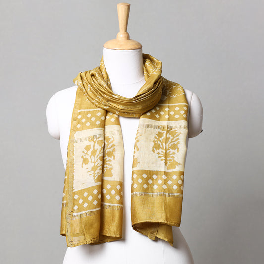 Yellow - Pipad Block Printed Chanderi Silk Handloom Stole