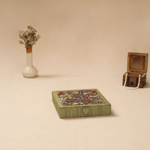 Green - Handpainted Kalamkari Natural Dyed Ghicha Silk Jewellery Box 13