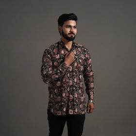 Black Bagru Block Printed Cotton Men Full Sleeve Shirt