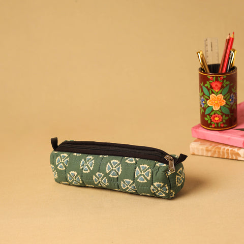 Green - handmade cotton quilted pencil pouch 27
