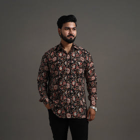 Black Bagru Block Printed Cotton Men Full Sleeve Shirt